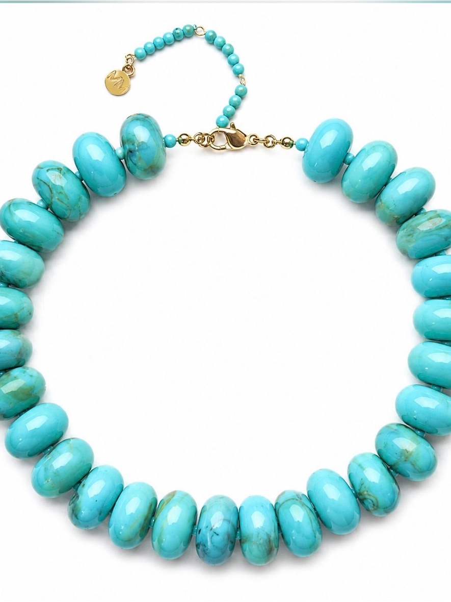Genuine Turquoise Beaded Statement Necklace With Extender - Women Jewelry